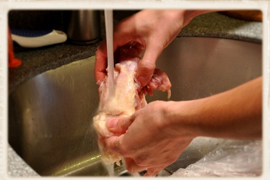 Ngộ độc thực phẩm vì rửa thịt gà sống 